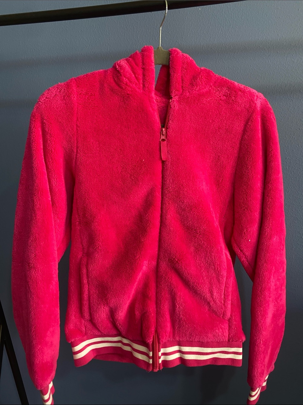 wonder nation Bright Pink Plush Zip-Up Hooded Jacket